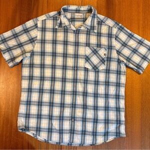 Marmot Mens Blue Plaid Short Sleeve Button Down Nylon Shirt Size L
